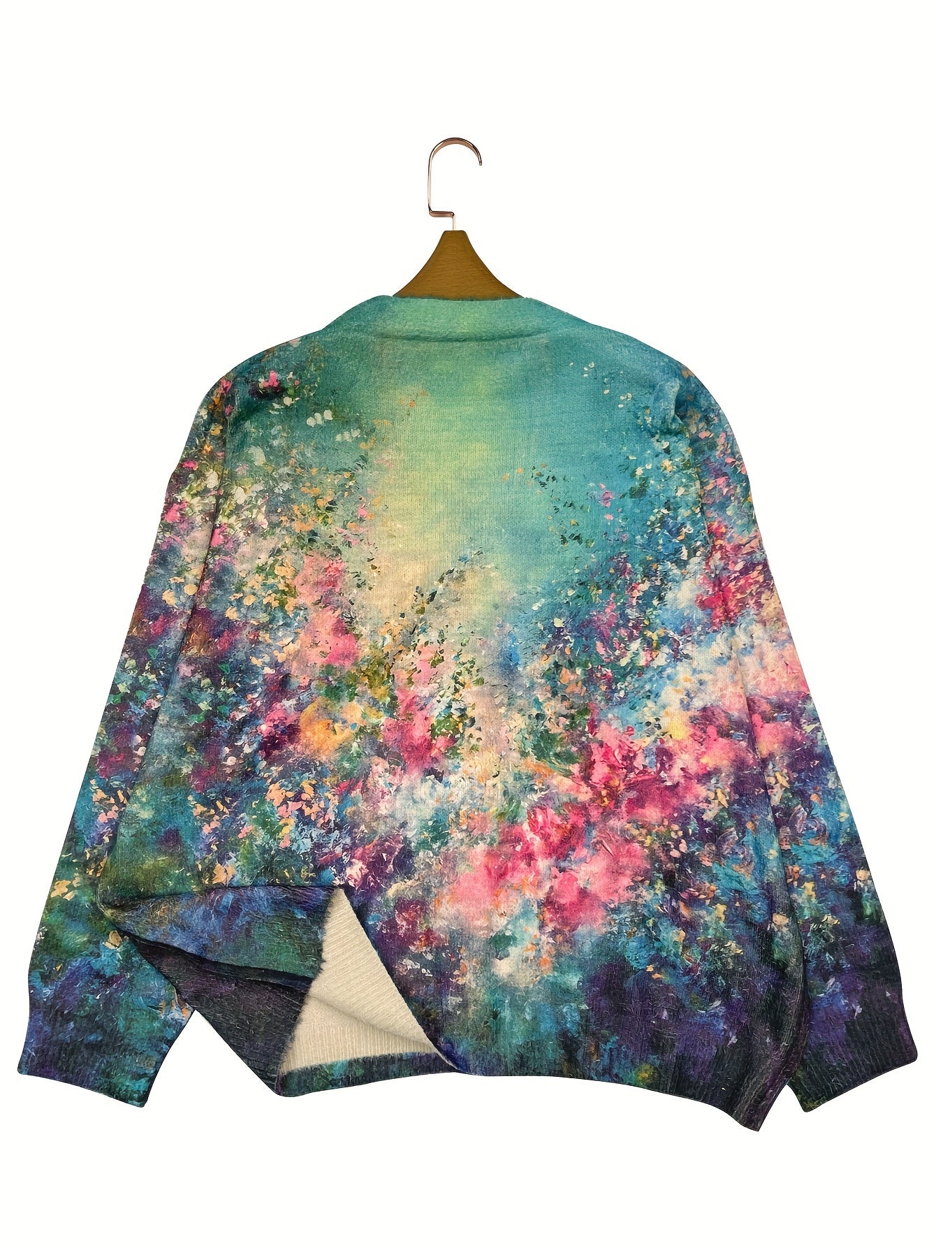 Plus Size Women's V-Neck Cardigan Long Sleeve Abstract Print Sweater