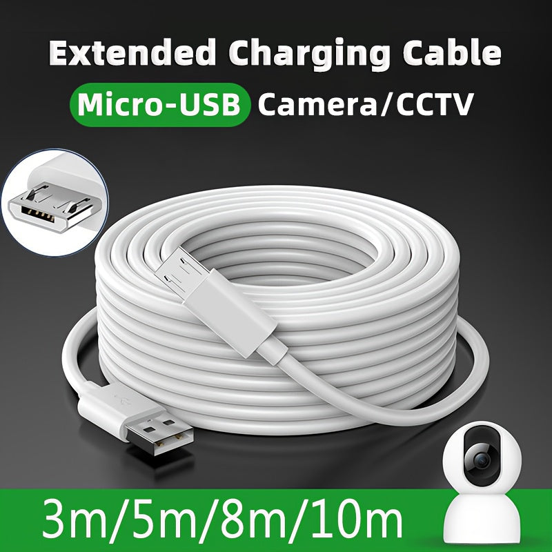 Cable de alimentación flexible para cámara Micro-USB 5V blanco, longitudes extendidas