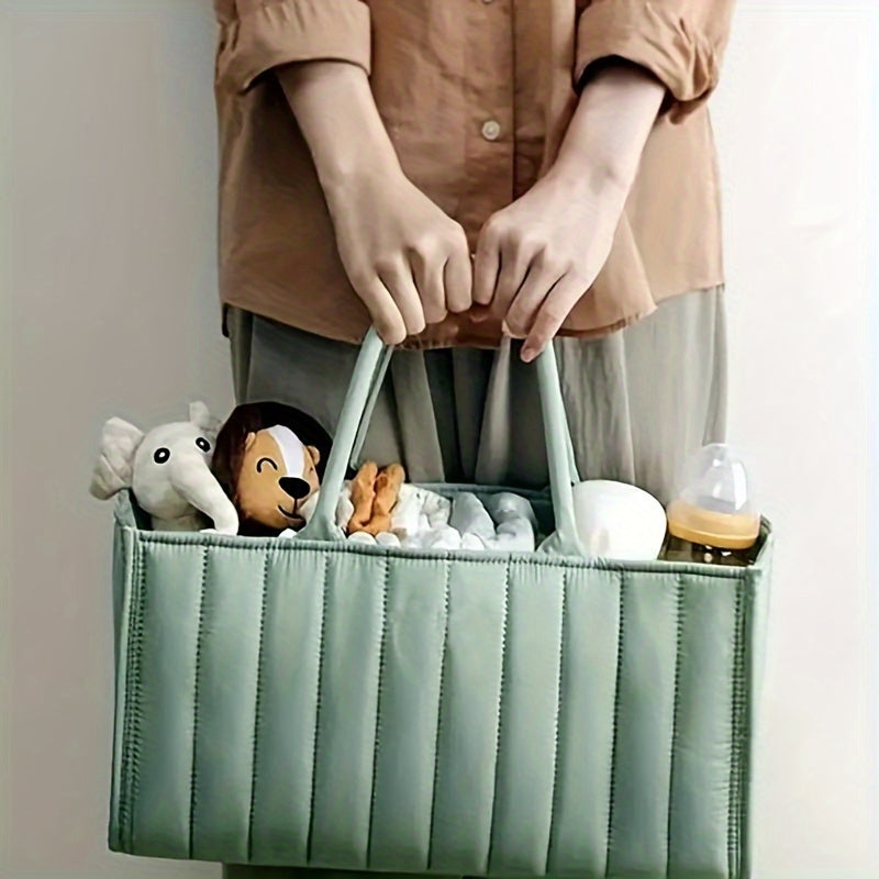 Multifunctional Green Diaper Organizer Bag with Multiple Compartments and Shoulder Strap