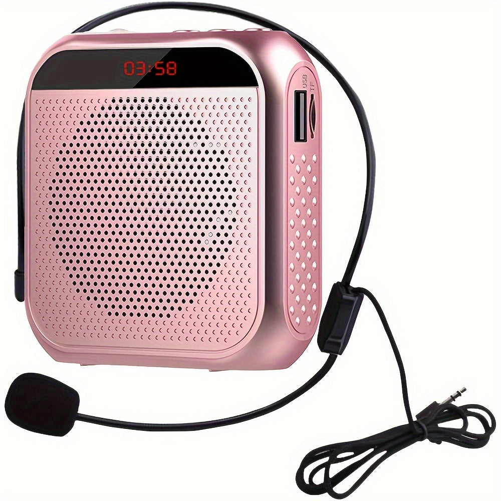 High-Definition Portable Wired Voice Amplifier with USB Rechargeable Headset Microphone for Teachers Meetings Tours Black