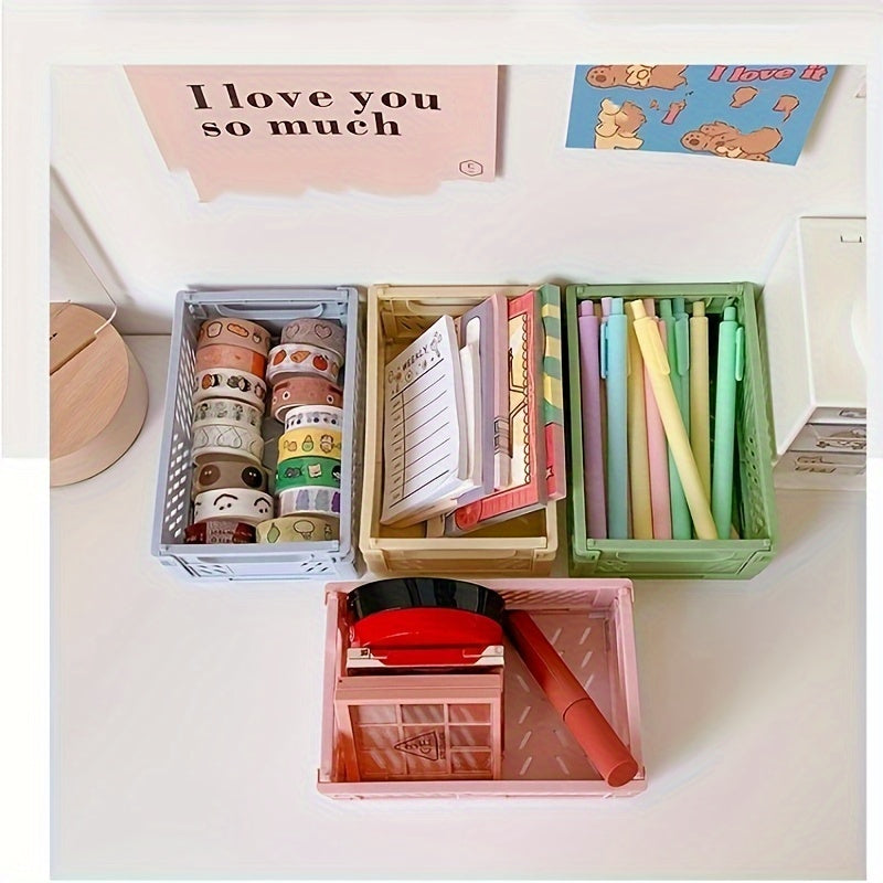 Мини-складная пластиковая коробка для хранения для организации рабочего стола и дома