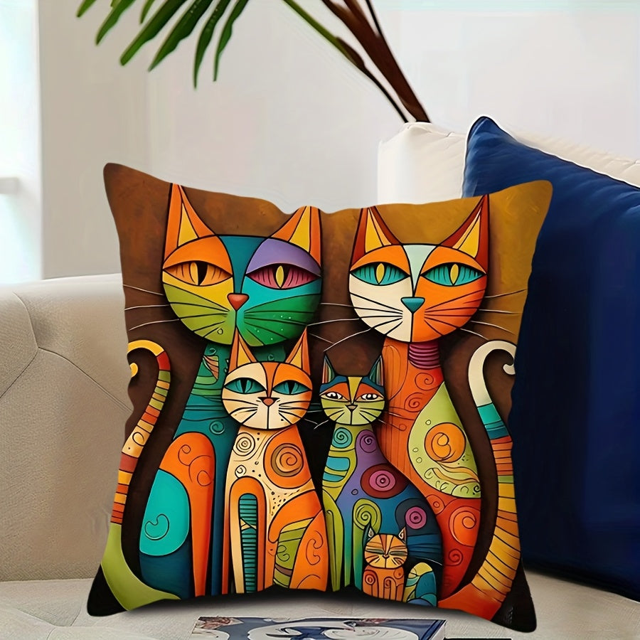 Abstract Cat Print Decorative Throw Pillow Cover Soft Zip Closure for Home Sofa Bed Car Office