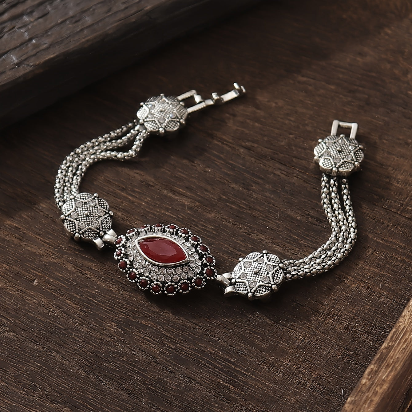 Women's Vintage Palace Style Bracelet with Water Diamonds and Geometric Starburst Design