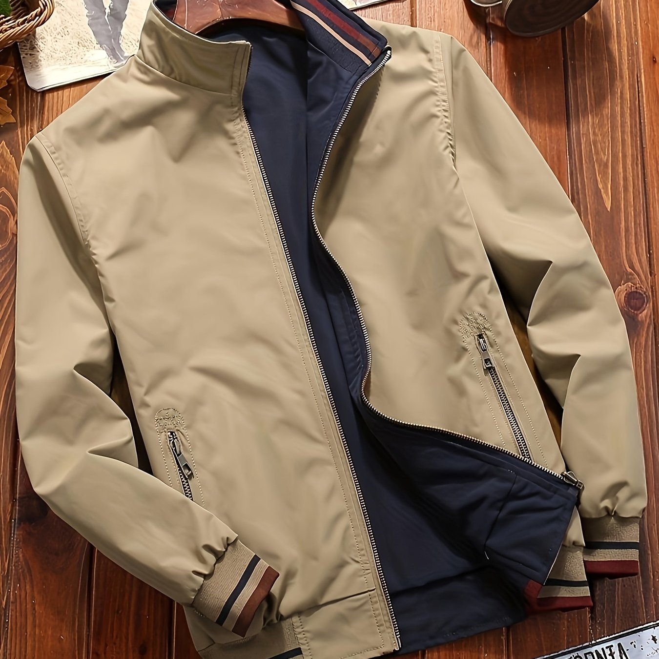 Men's Softshell Jacket with Stand Collar Zipper Closure Solid Color Casual Outerwear