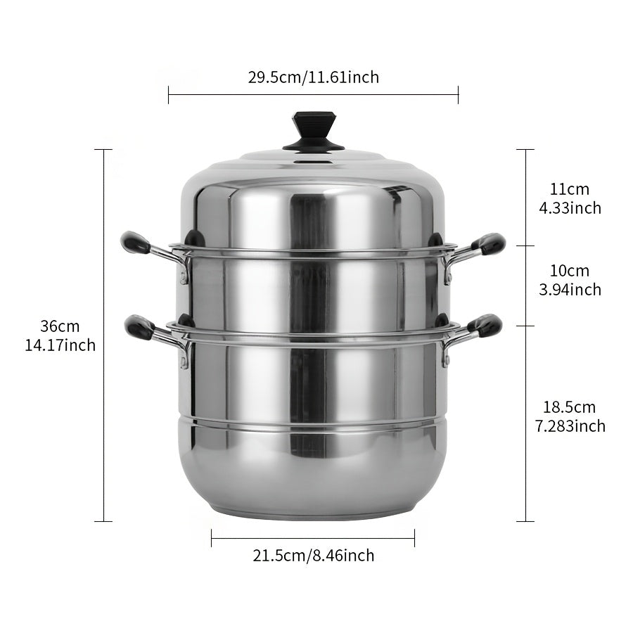Stainless Steel 3-Tier Steamer Set with Double Boiler, 4 Pieces for Cooking Dumplings