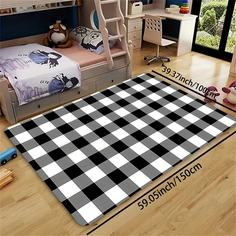 Black and White Buffalo Plaid Rug 8mm Thick Easy to Clean for Living Room Bedroom Bathroom
