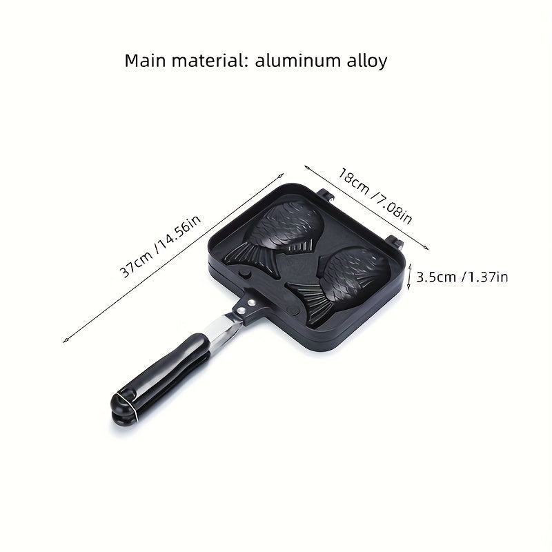 1 dona ikki baliq shaklidagi yopishqoq pan, baliq shaklidagi shirinliklar, vafli, tortlar, yapon pancake'lari pishirish va oshxonada qovurish uchun alyuminiydan tayyorlangan.