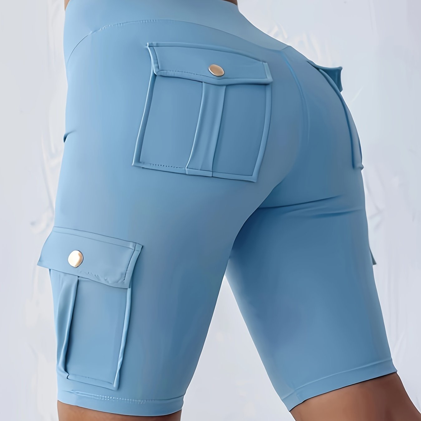 Plus Size Women's Black High-Waisted Stretch Shorts with Pockets