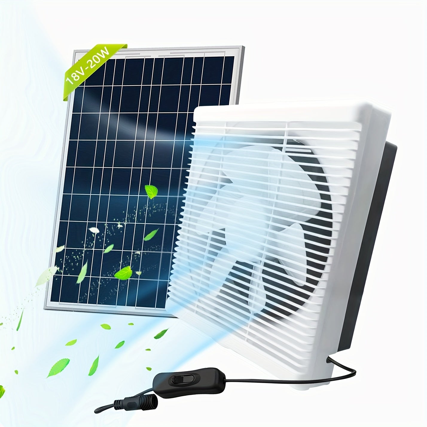 Quyosh energiyali chiqarish ventilyatori to'plami, louverli dizayni bilan, issiqxonalar, shiftdan, parranda uyalaridan, garajlardan, bog'lardan, attiklardan, fermalardan, podvallardan va RVlar uchun mos. Batareya yo'q