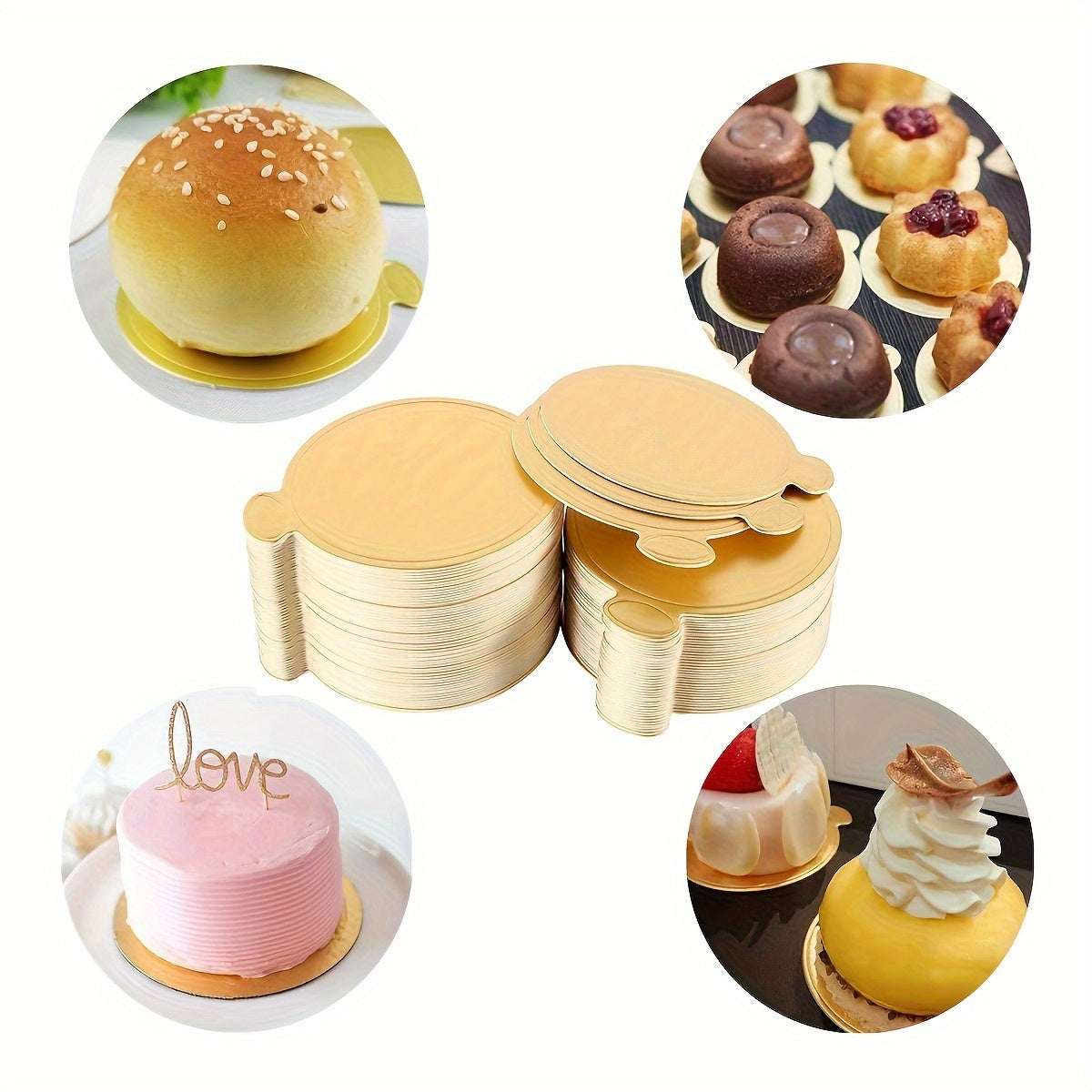 Golden Cardboard Mini Cake Bases 50/100 Round Disposable Cupcake Boards for Desserts
