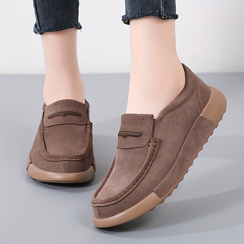 Women's Solid Color Slip-On Loafers with Round Toe Casual Low-Top Shoes
