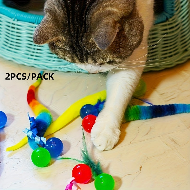 Two Assorted Color Plush Cat Toy Elastic Balls Medium Size for Self-Entertainment