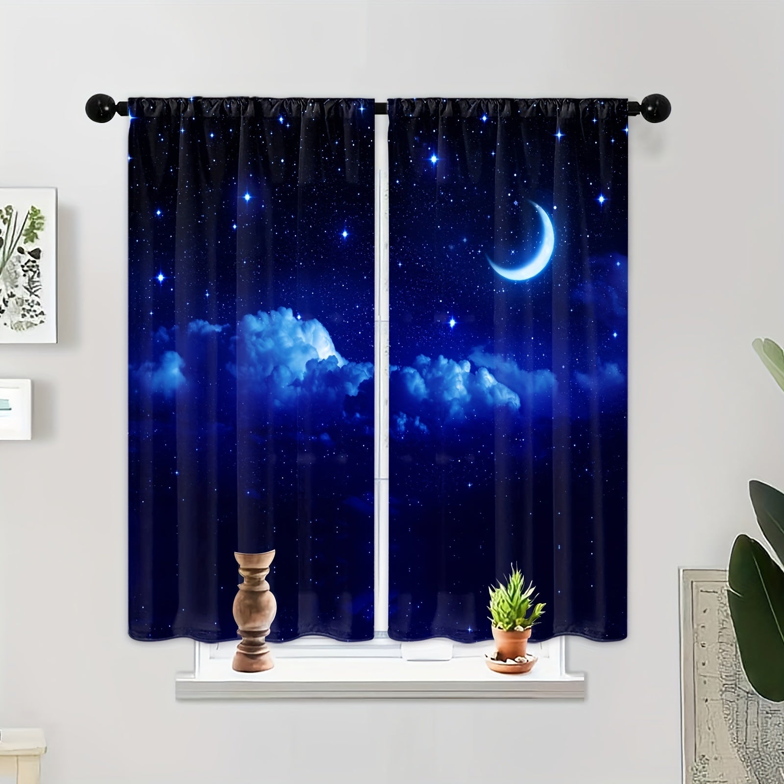 Starry Sky Galaxy Window Curtains with Star Pattern for Bedroom Living Room and Kitchen