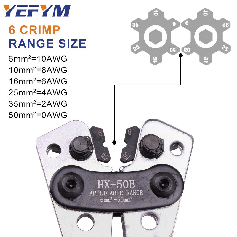 Обжимные клещи для клемм проводов 6-50 мм², шестигранный инструмент для обжима для клемм аккумуляторных кабелей