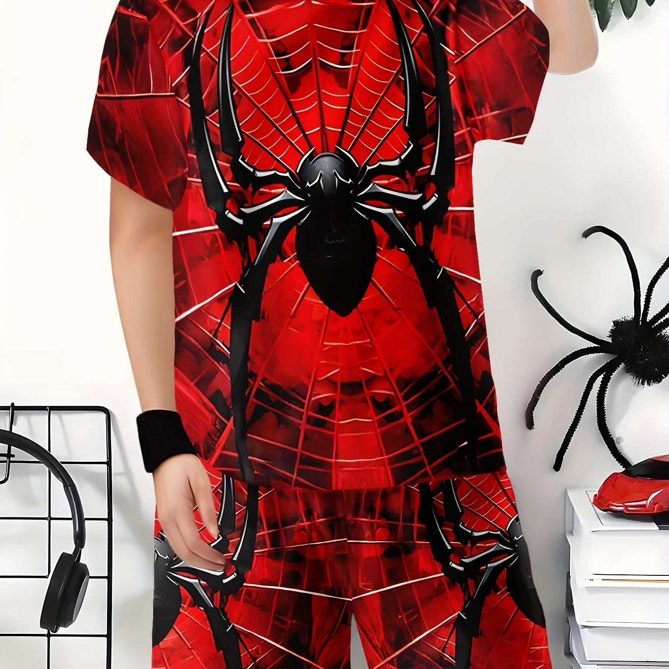 Boys' Casual 3D Printed Suit Set with Short Sleeve Sweatshirt Shorts and T-Shirt