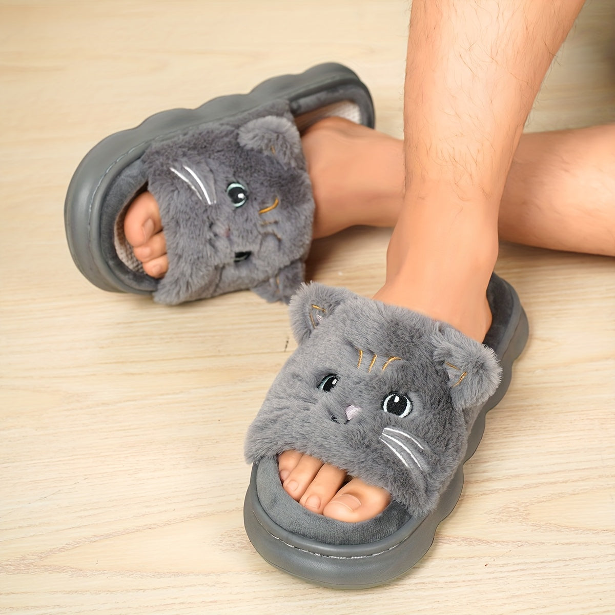 Women Cat Slippers Soft Fabric EVA Sole Breathable Casual Home Footwear