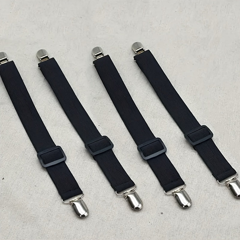 Set of 4 Black Nylon Elastic Bands with Non-Slip Grips for Bedding and Tablecloths