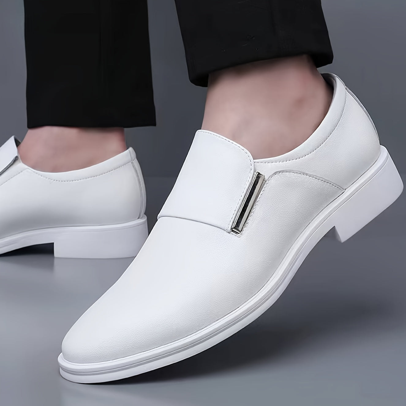 Zapatos casuales de negocios para hombre, sin cordones, punta afilada, suela de PU sólido y caucho