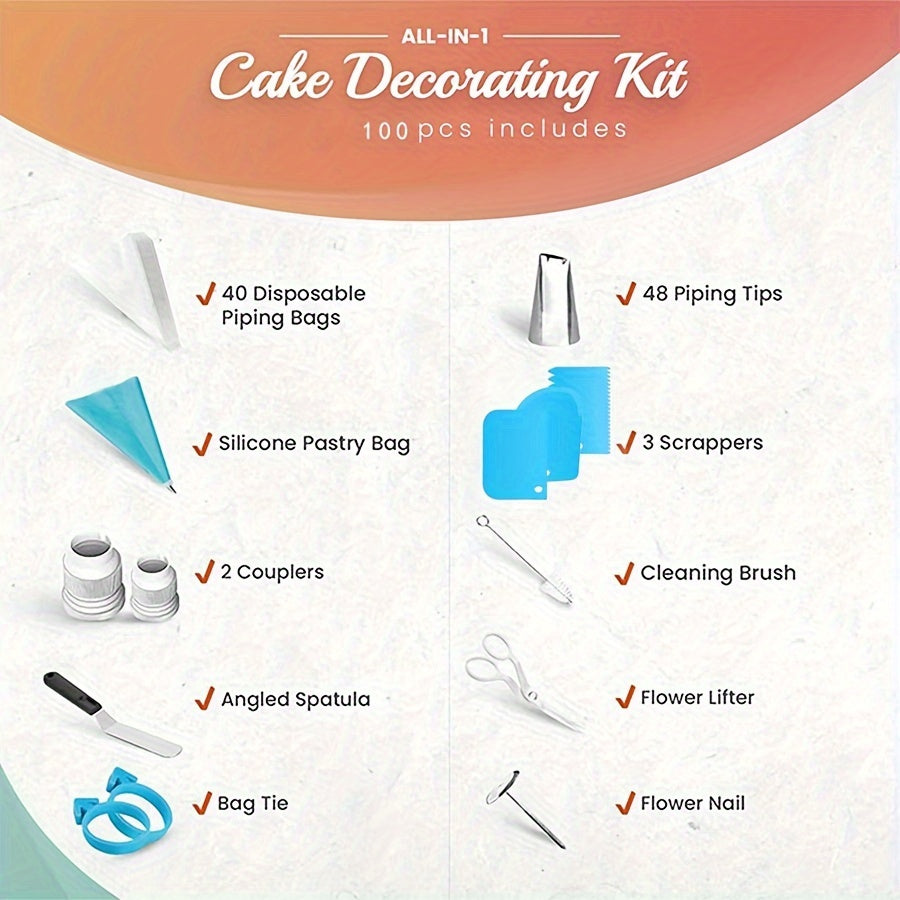 Cake Decorating Set with 74 Pieces, Stainless Steel Tips, Disposable Bags