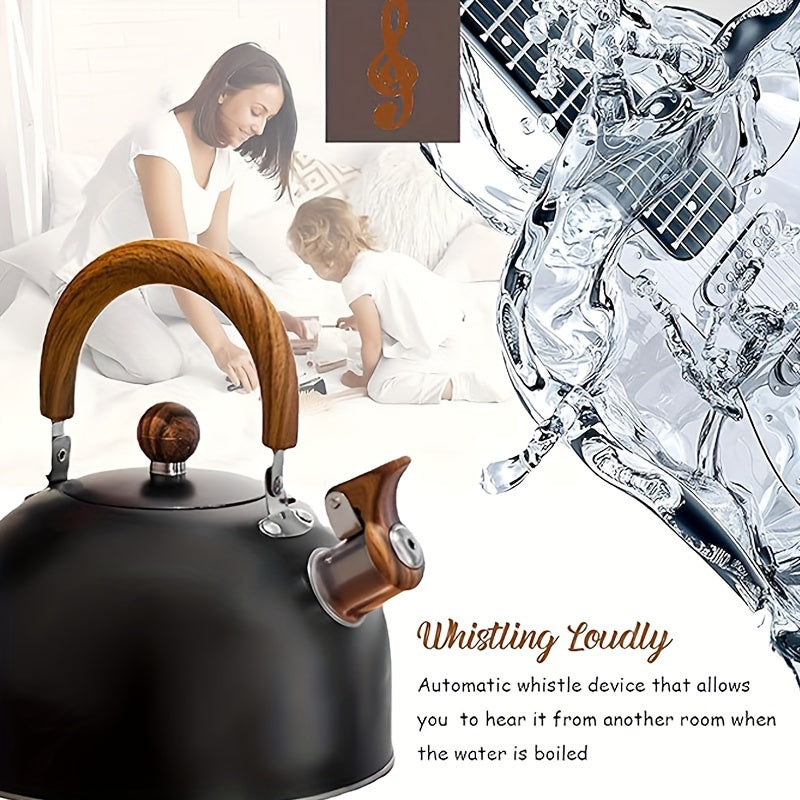 Black Stainless Steel Whistling Tea Kettle Cast Iron Stovetop Indoor Outdoor Camping