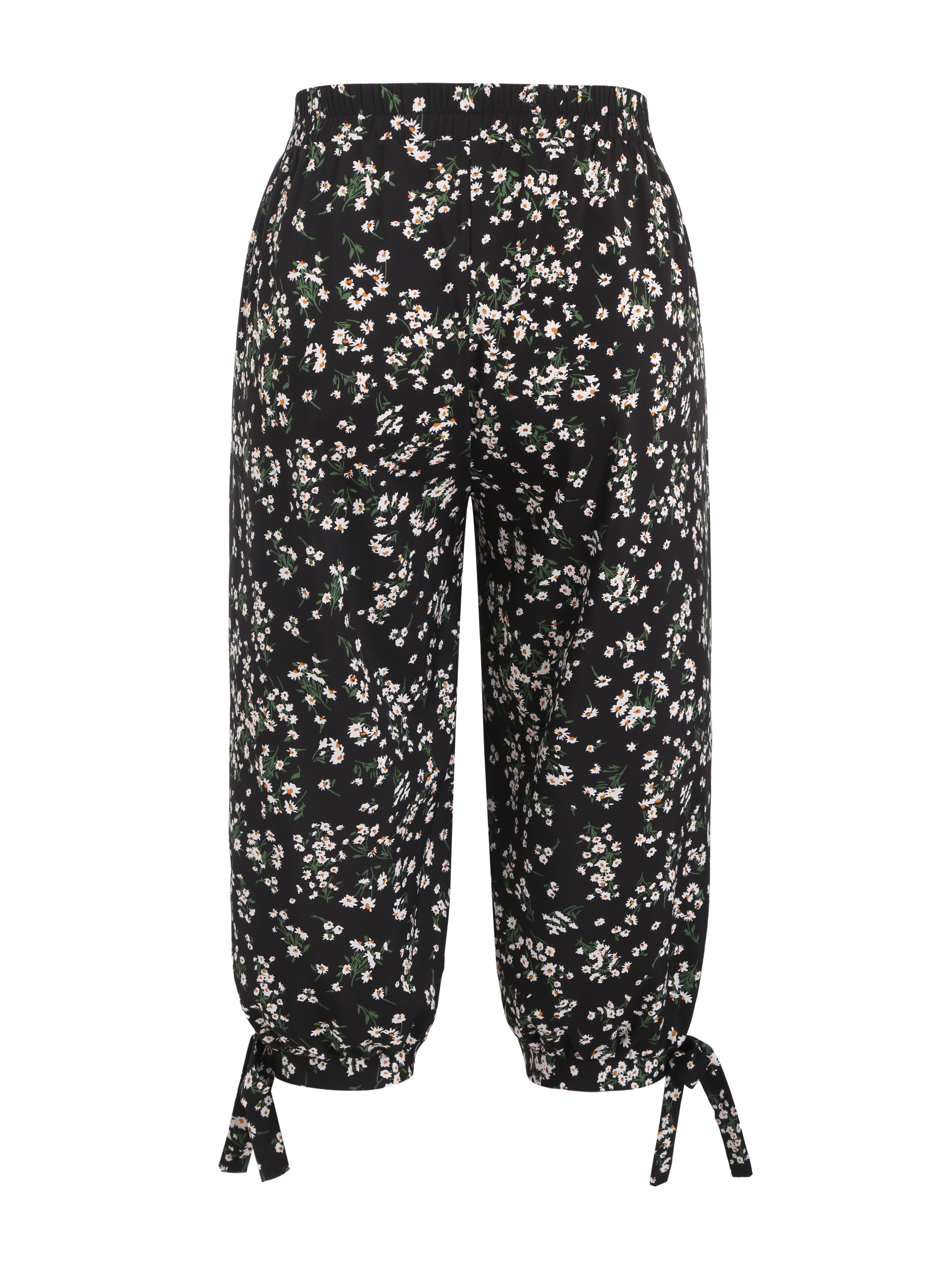 Plus Size Women's Floral Wide Leg Waist-Cinched Split Pants