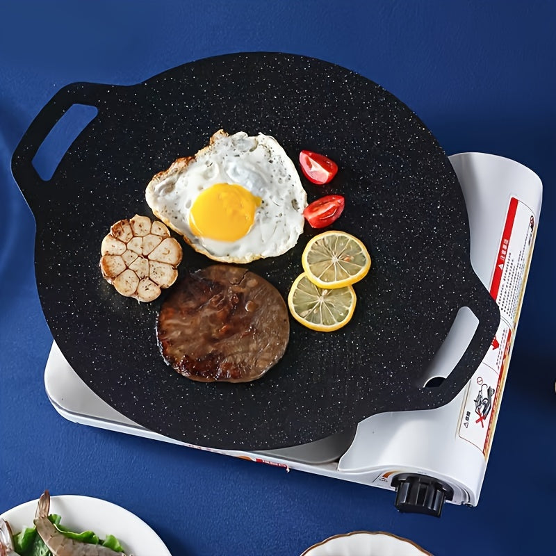 Non-Stick Round Cast Iron Korean BBQ Grill Pan for Pancakes & Steak, Suitable for Home Kitchens & Restaurants