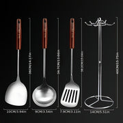 304 zanglamaydigan po'latdan yasalgan oshxona asboblari to'plami, spatula, qozon va xizmat qilish qoshiq bilan