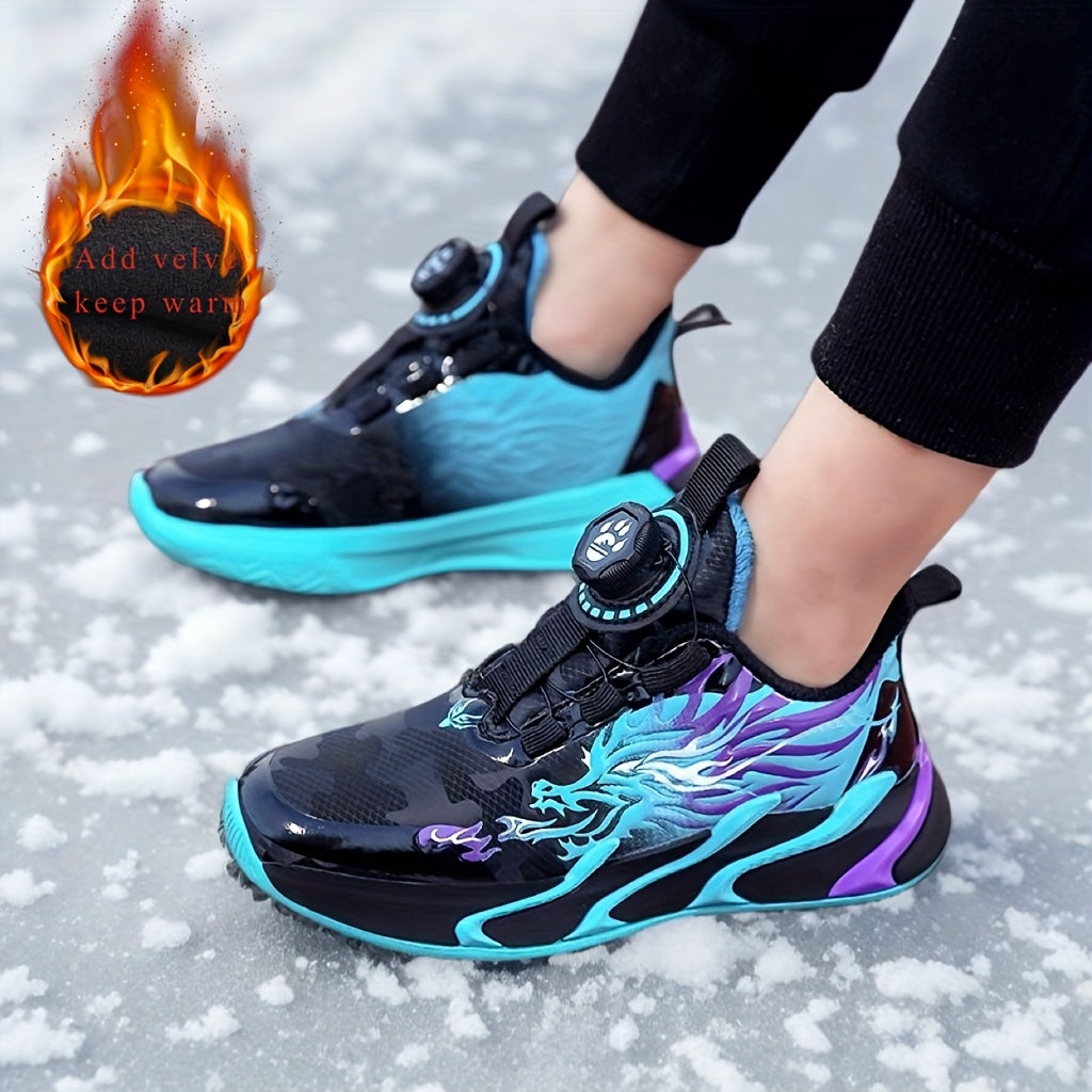 Boys' Fleece-Lined Low-Top Sneakers for Winter Outdoor Casual Running