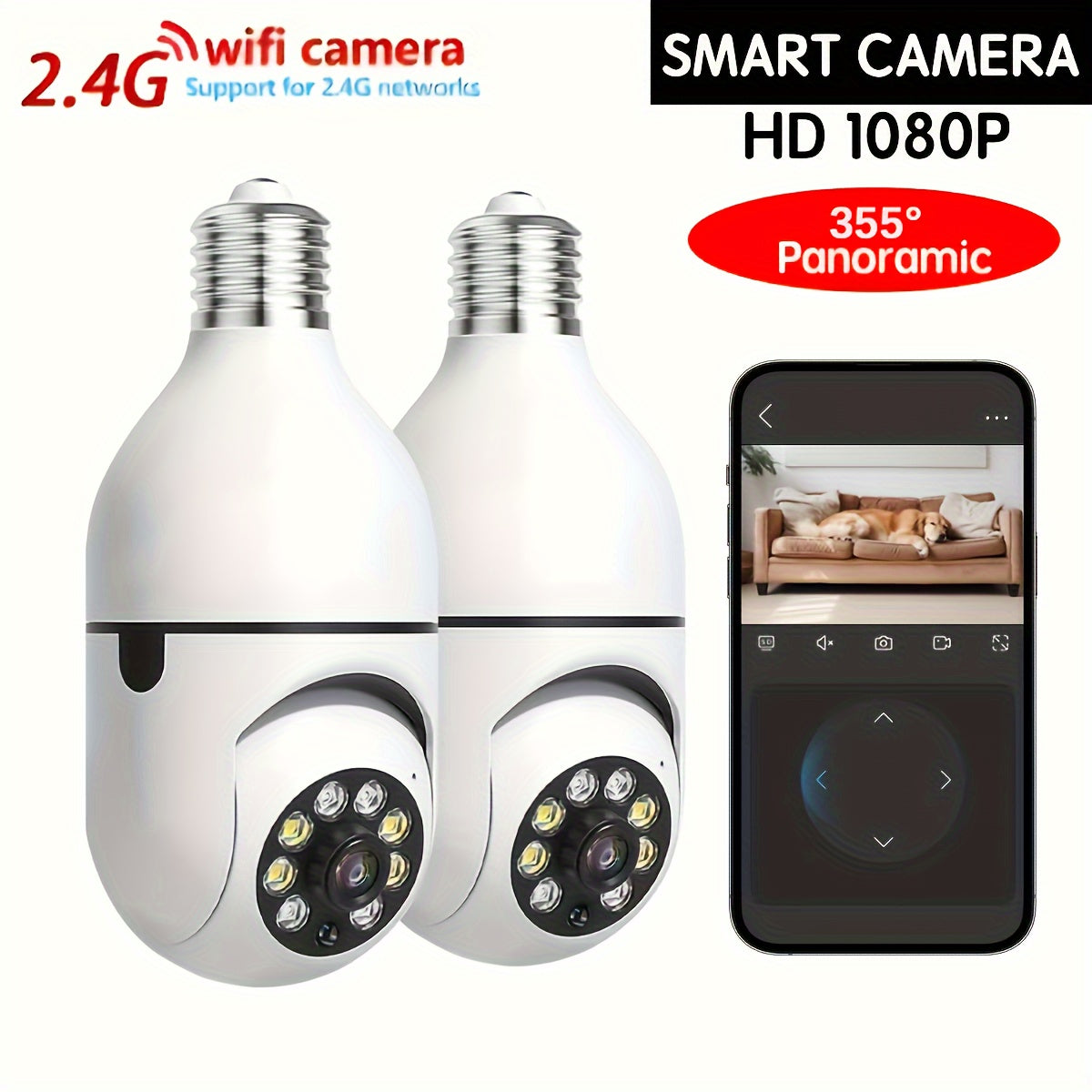 Wireless 1080P Indoor Outdoor PTZ Security Camera E27 Bulb Socket