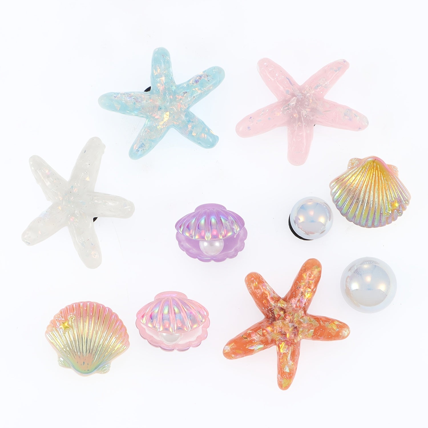 Girls Resin Shoe Charms 12 Pcs Butterfly Starfish Seashells Pearl Accessories