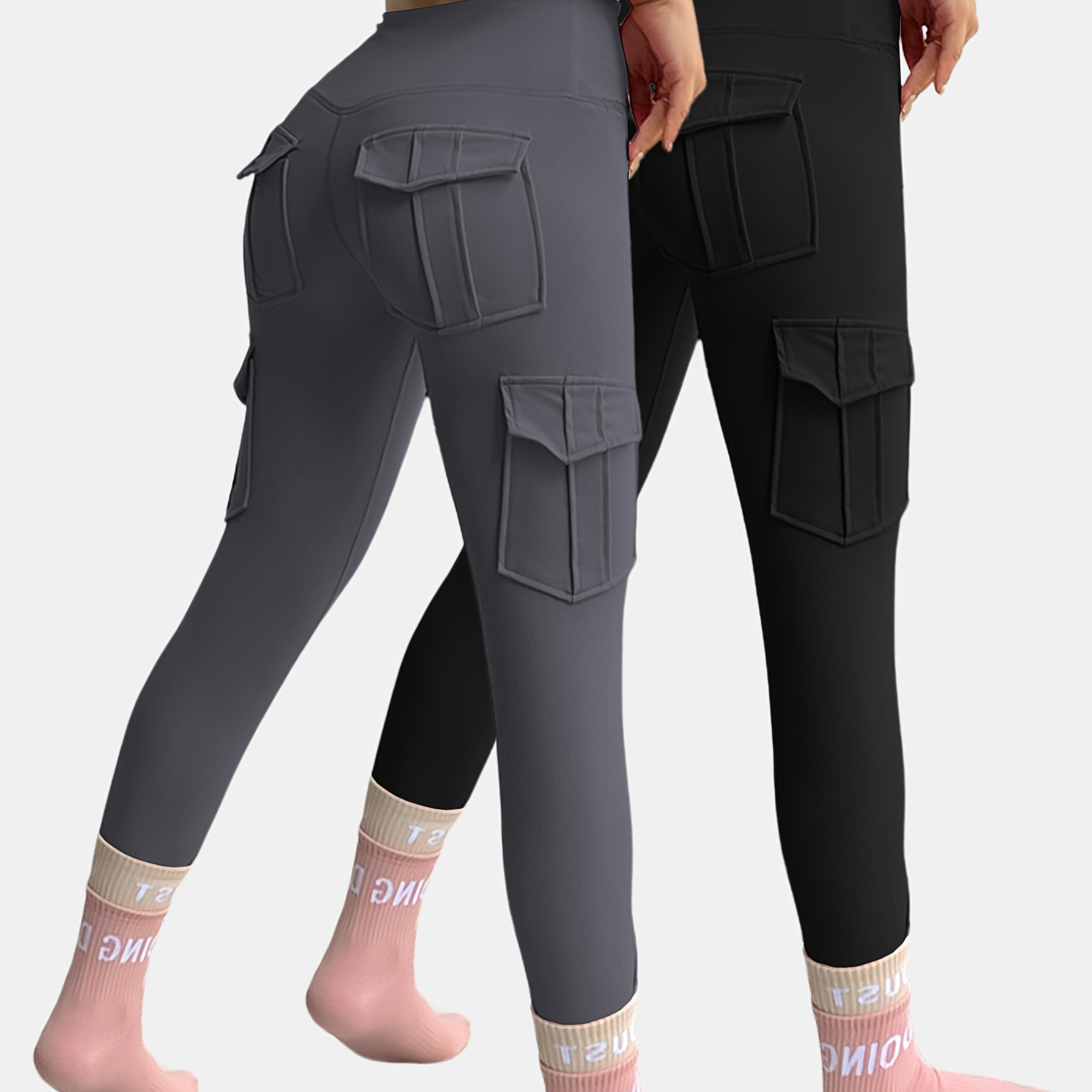 Plus Size Women's High Waist Yoga Pants 2 Pack with Pockets Breathable Comfortable