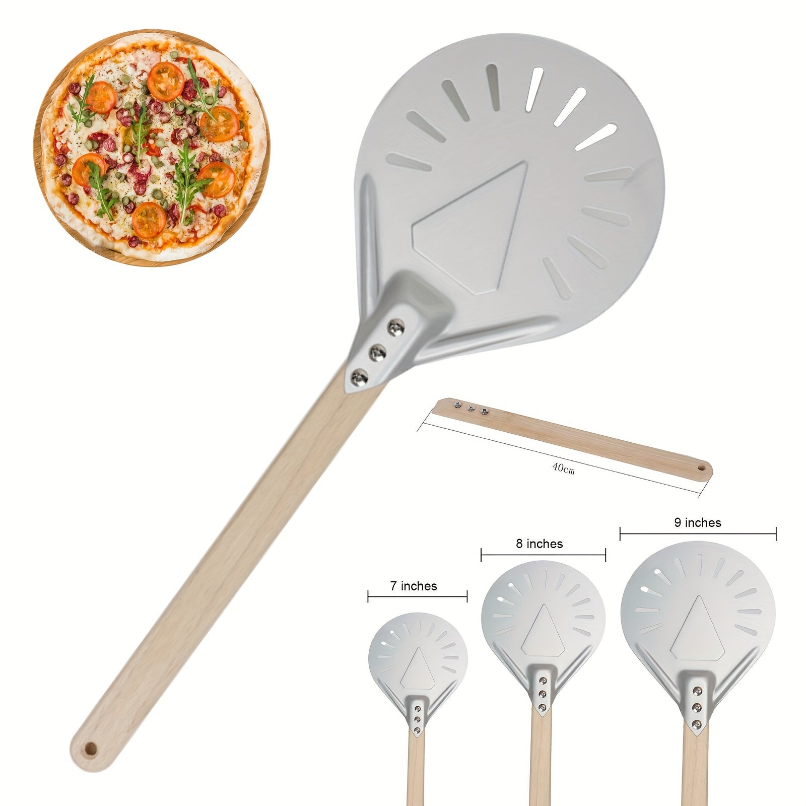 Stainless Steel Pizza Shovels with Wooden Handles, 8 and 22.86 cm