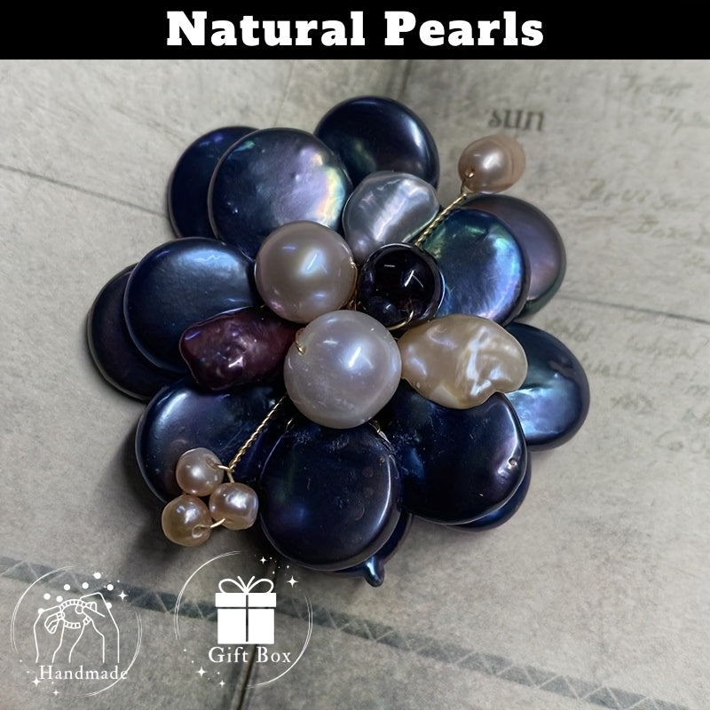 Vintage Boho Floral Brooch with Freshwater Pearl Rococo Style Wedding Party Gift