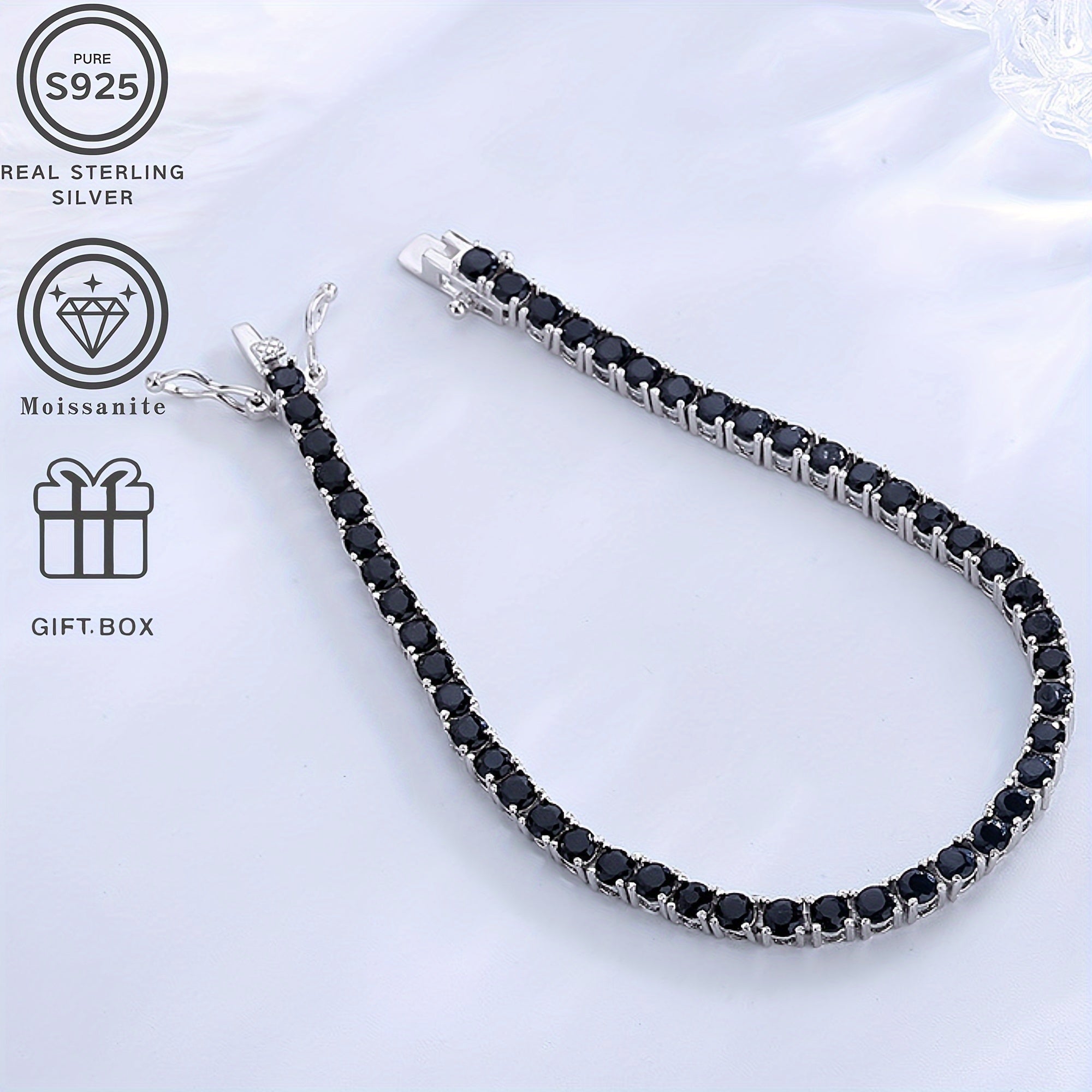 Sterling Silver Moissanite Bracelet 0.1 Carat Delicate Jewelry for Women