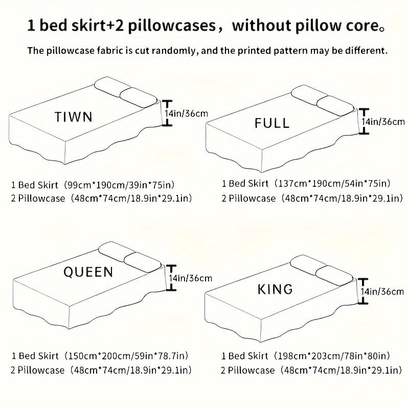 Flower Printed Bedding Set with Bed Skirt and Pillowcases All Seasons Universal