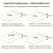 Set of 3 Tropical Floral Bedding Set with Lace Bed Skirt and Pillowcases Ruffled Edges Purple