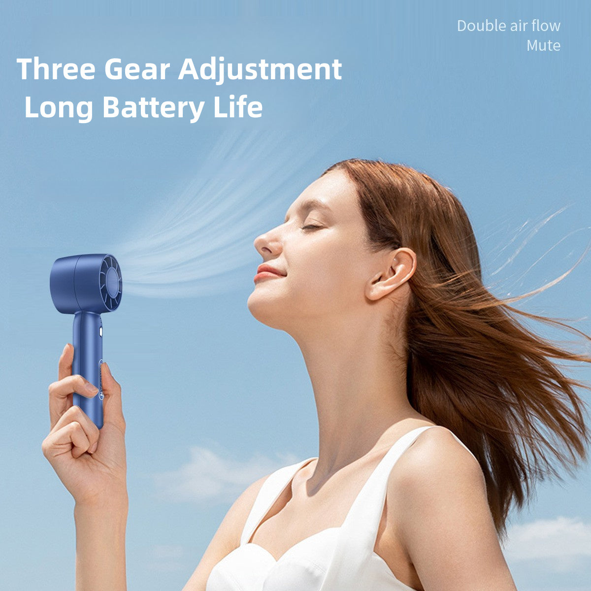 Ventilador de mano portátil con soporte para teléfono, recargable por USB, 3 velocidades, ligero y compacto para oficina, viajes y fiestas