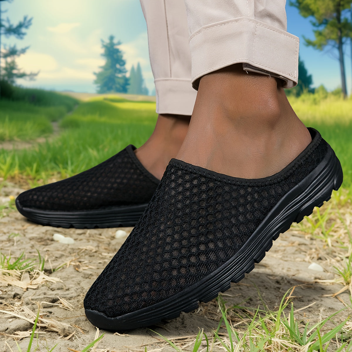 Women's Summer Breathable Mesh Slip-On Mules Lightweight Flat Casual Shoes