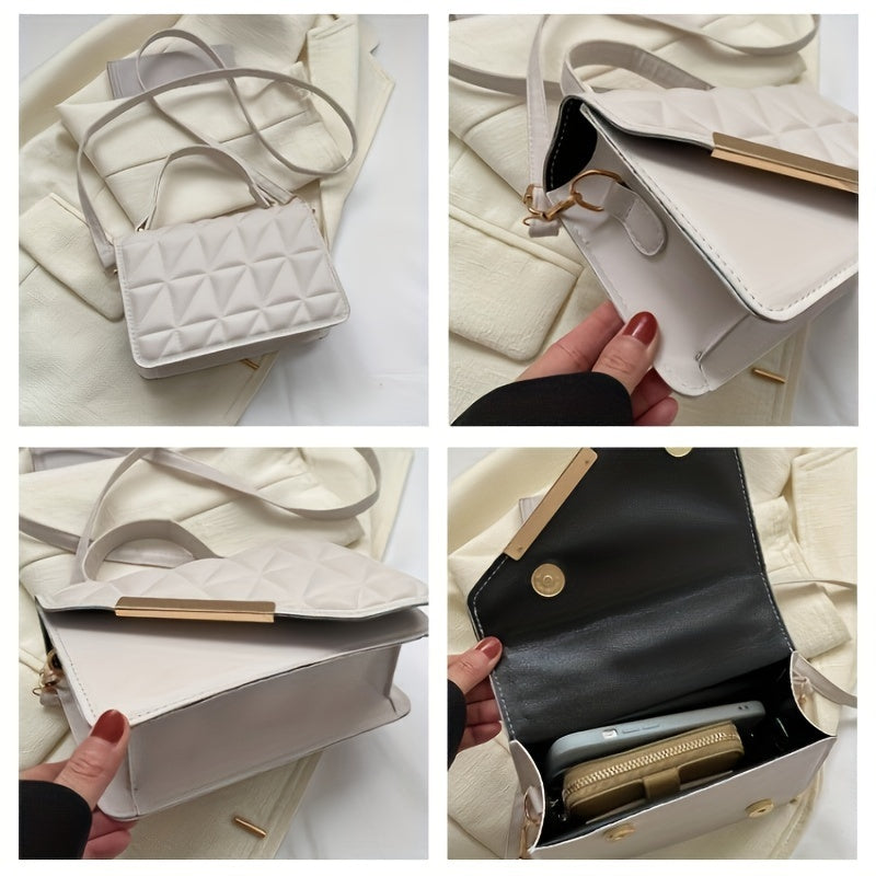 Bolso bandolera acolchado negro con correa desmontable y placa dorada para mujer