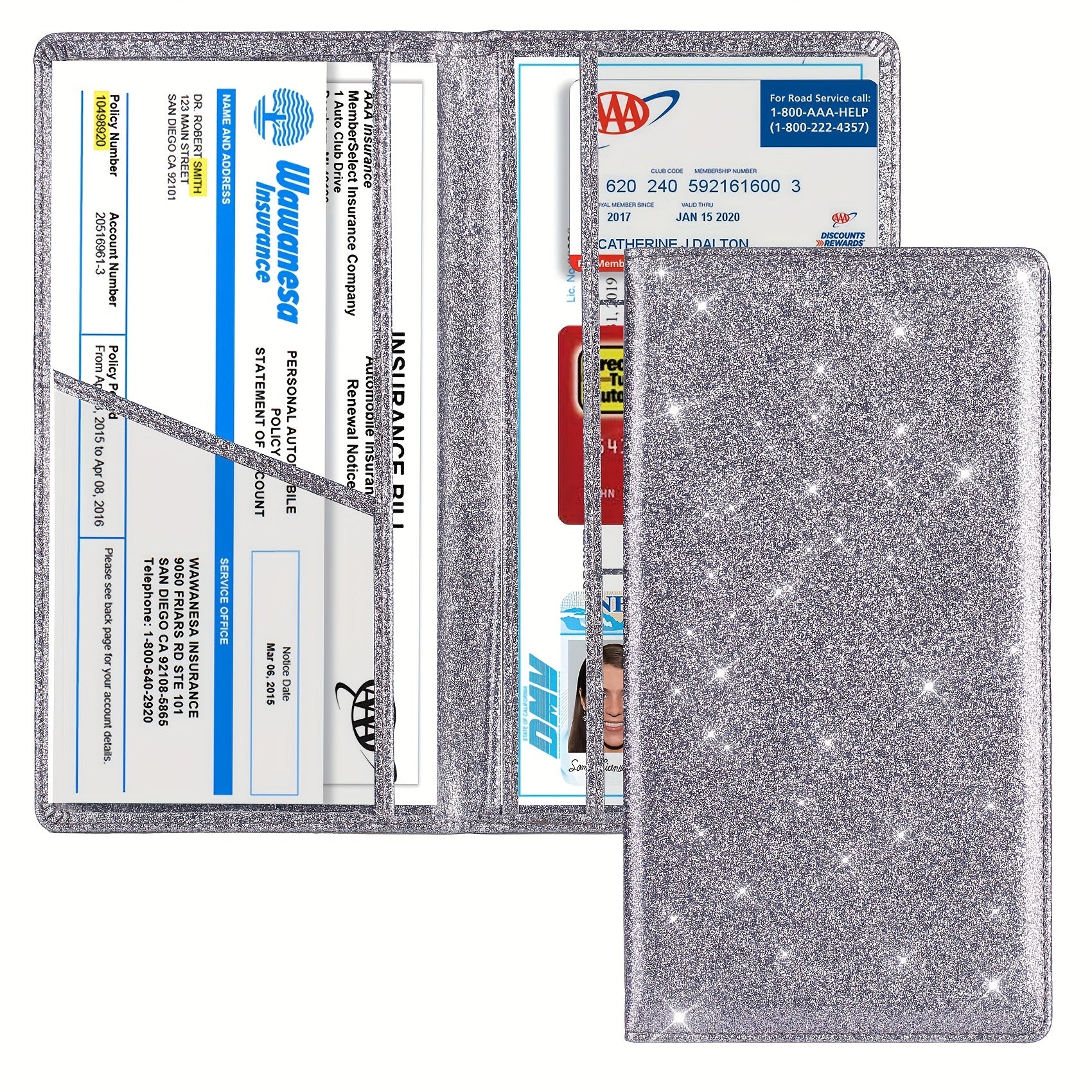 Car License and Insurance Card Holder Leather Vehicle Document Organizer