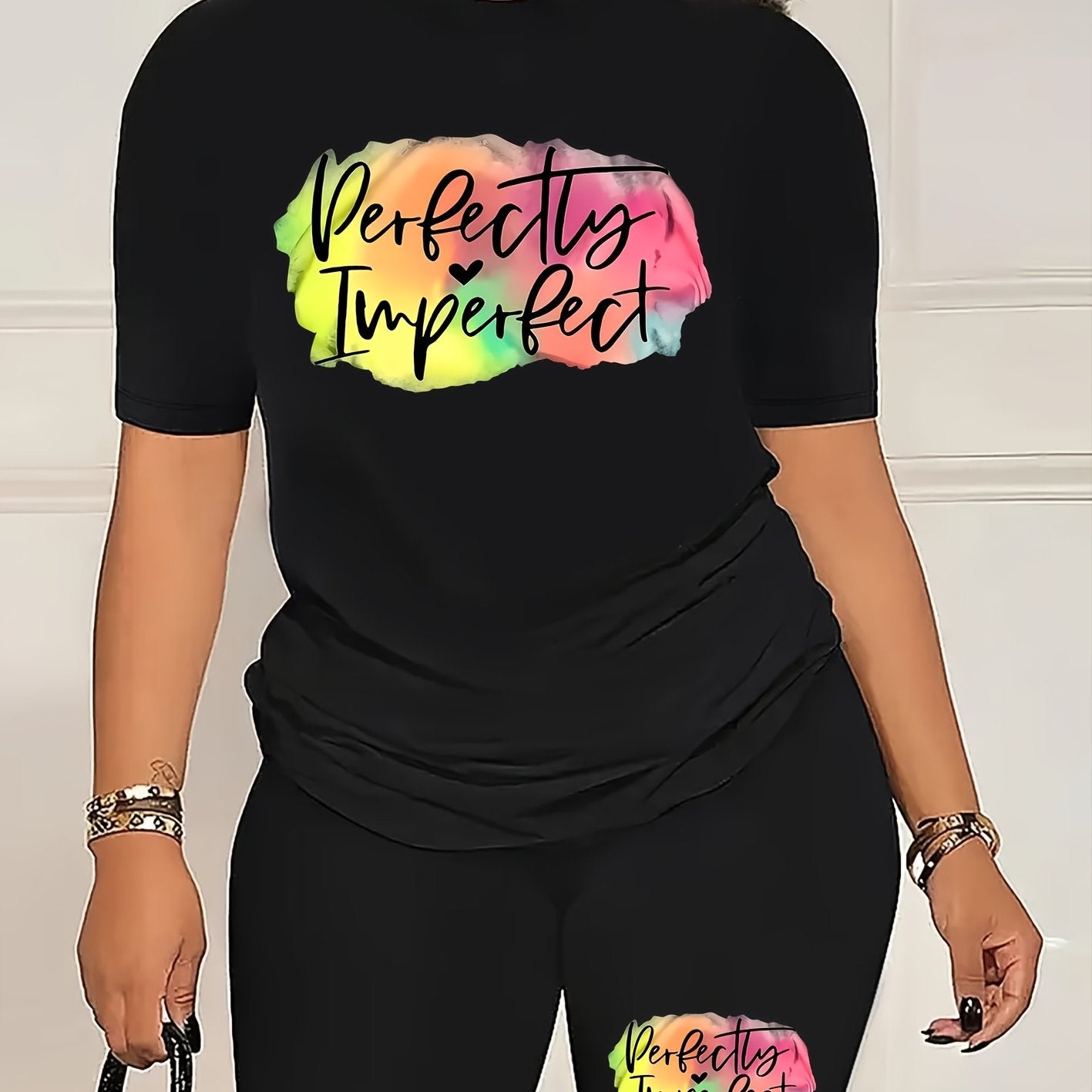 Plus Size Women's Tracksuit Set Short Sleeve Top High-Waisted Shorts Comfortable Spring Summer Fall