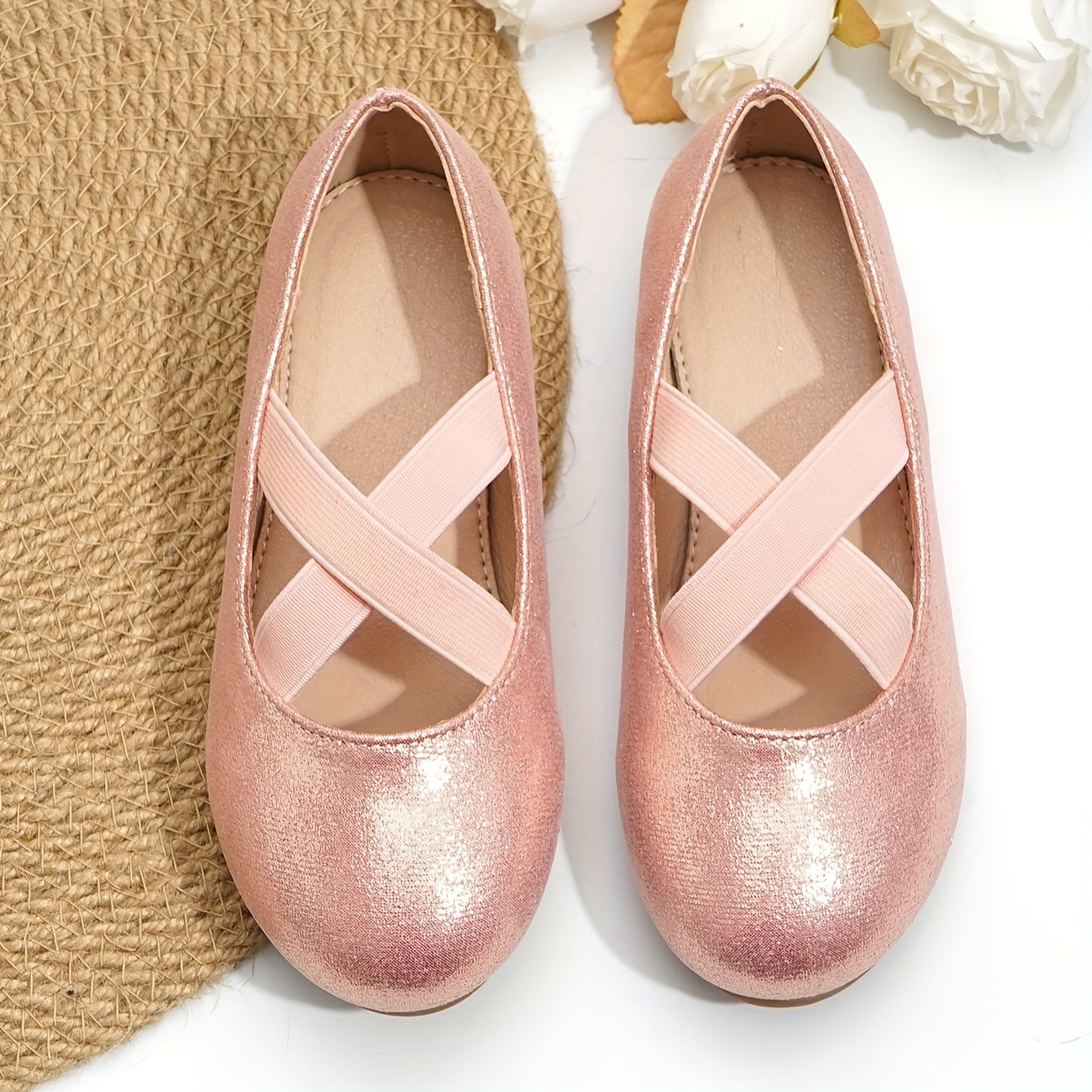 Girls Flat Shoes 2023 Glitter Ankle Strap Non Slip All-Season Ballet Shoes