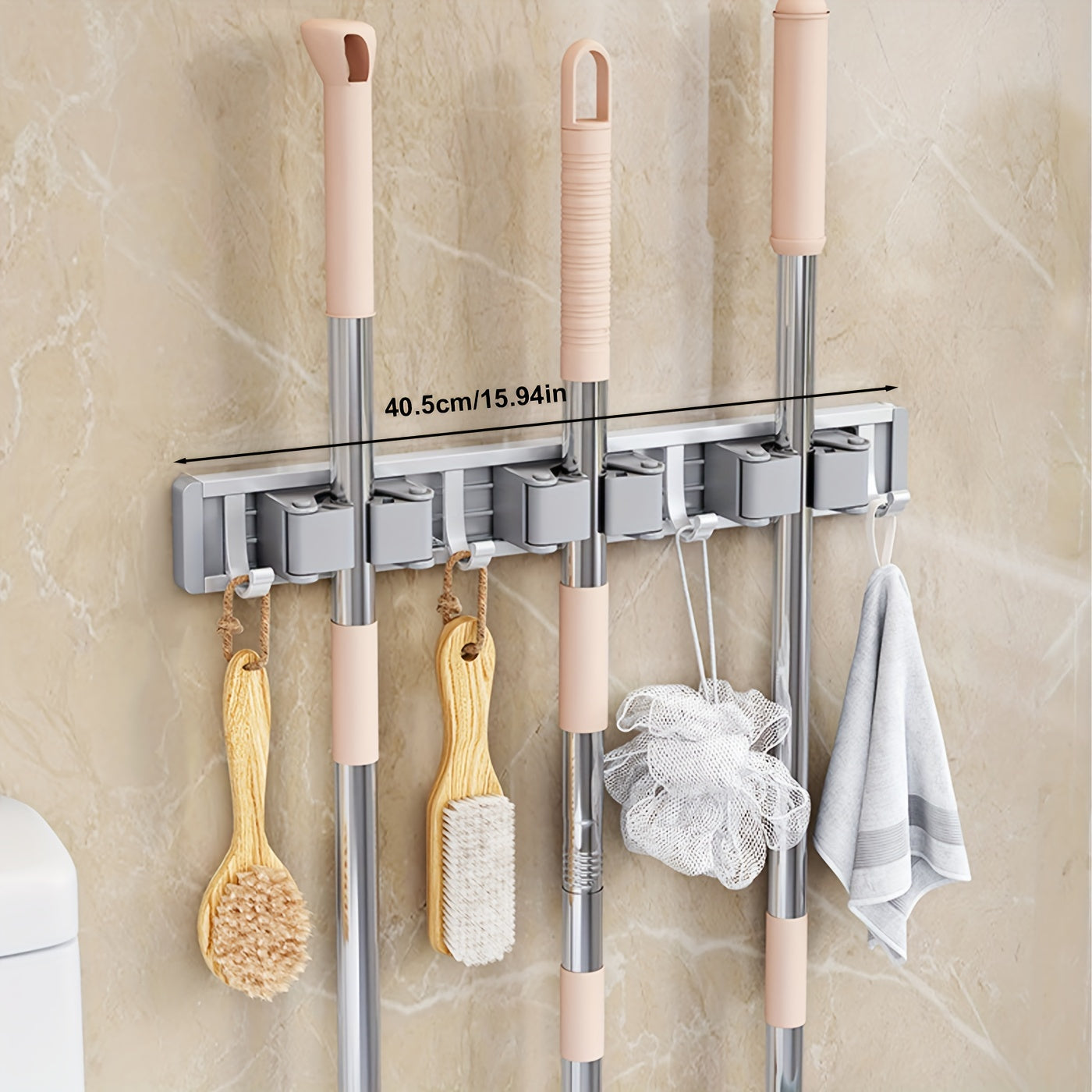 Heavy Duty Metal Wall Mount Mop and Broom Holder with Adjustable Hooks and Space-Saving Shelf