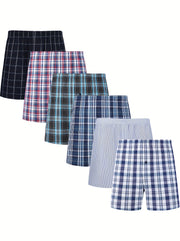 6 Pack Plus Size Men's Plaid Cotton Blend Boxer Shorts Loose Fit Casual