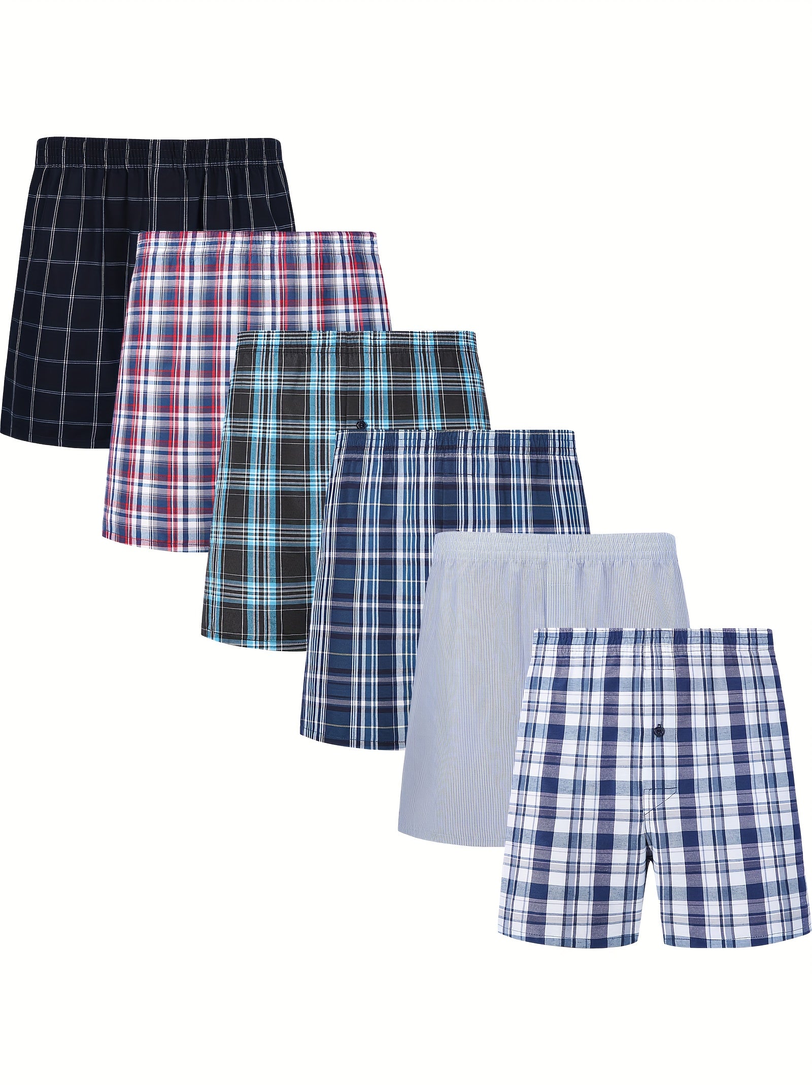6 Pack Plus Size Men's Plaid Cotton Blend Boxer Shorts Loose Fit Casual