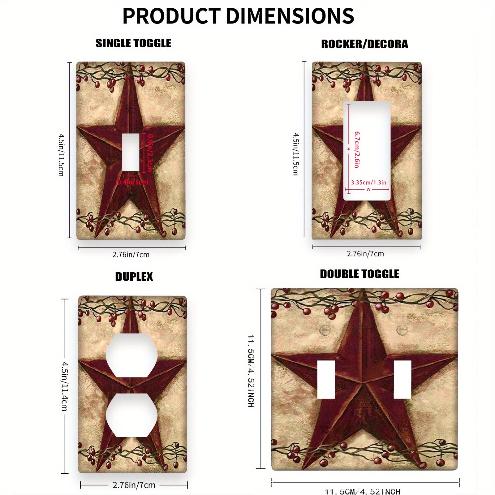 Red Barn Star and Berries Light Switch Cover Farmhouse Wall Plate Indoor Outdoor