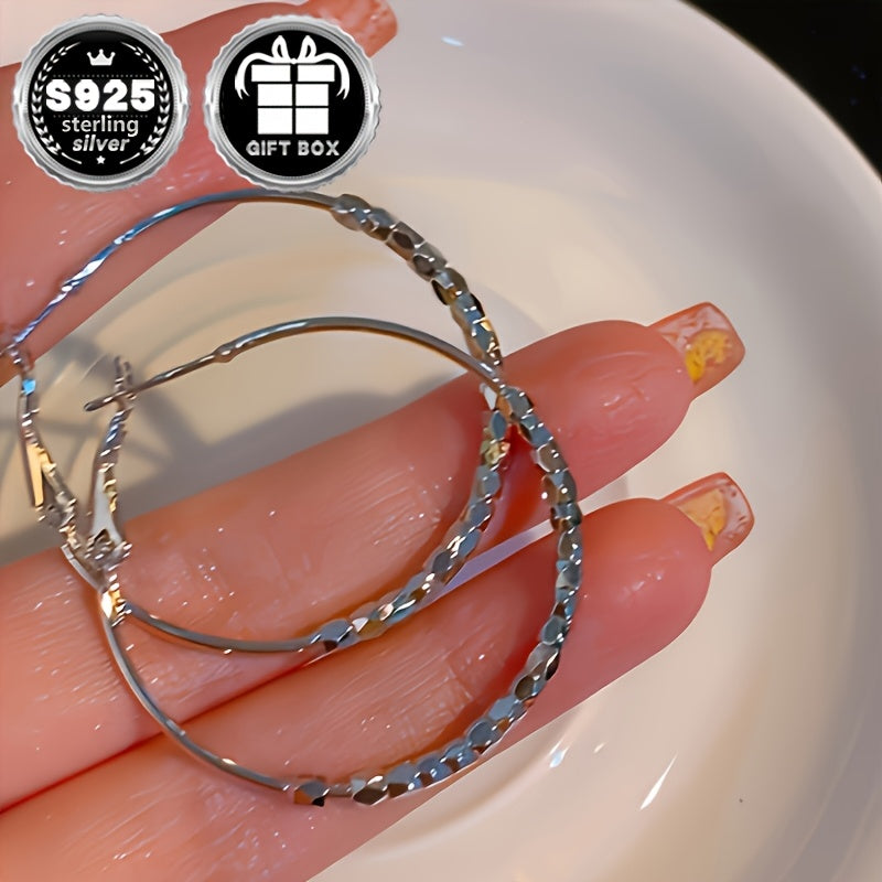 Ajoyib Sparkling Silver Ball Hoop Earrings juftligi - 925 Sterling Silver Postlar bilan, Har kuni va Rasmiy Tadbirlar uchun ideal, Sovg'a qutisida keladi