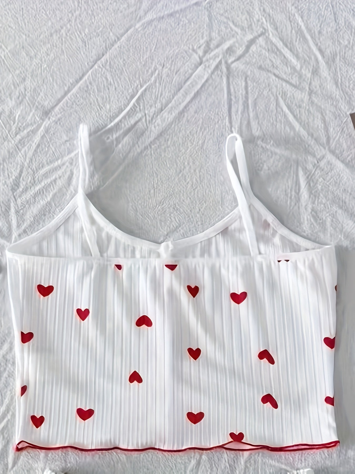 Heart Print Ribbed Pajama Set for Women Backless Crop Top Shorts Summer Nightwear