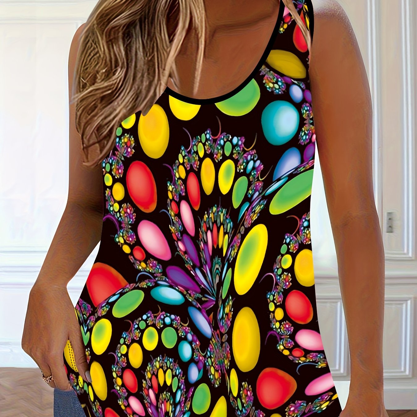 Женская майка без рукавов с цветочным принтом plus size черная летняя повседневная блузка