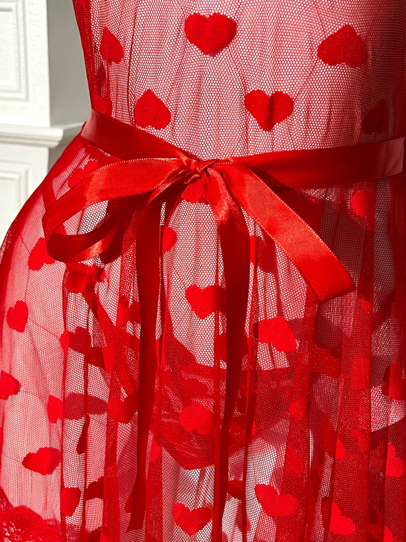 Комплект из красного сетчатого платья с thong